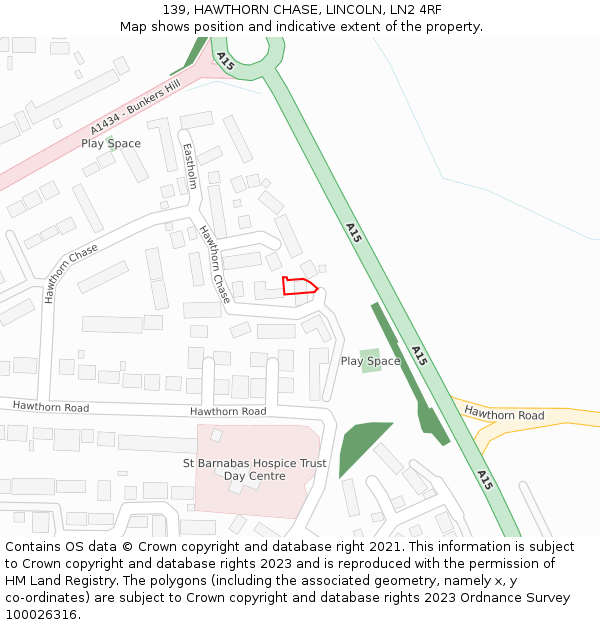 139, HAWTHORN CHASE, LINCOLN, LN2 4RF: Location map and indicative extent of plot