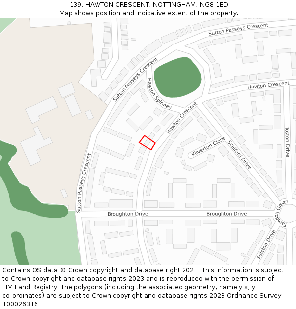 139, HAWTON CRESCENT, NOTTINGHAM, NG8 1ED: Location map and indicative extent of plot