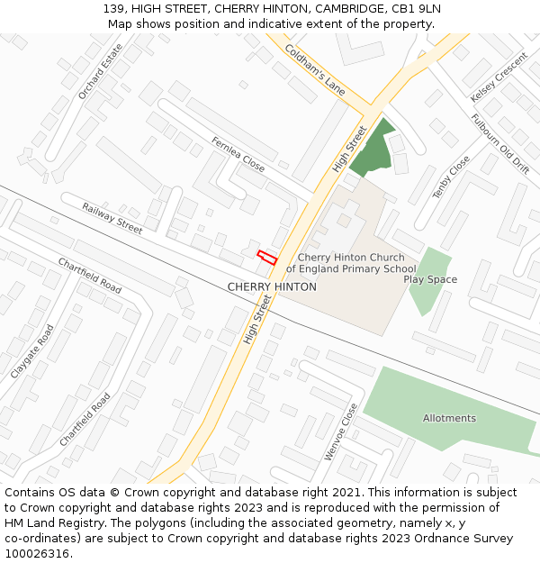 139, HIGH STREET, CHERRY HINTON, CAMBRIDGE, CB1 9LN: Location map and indicative extent of plot