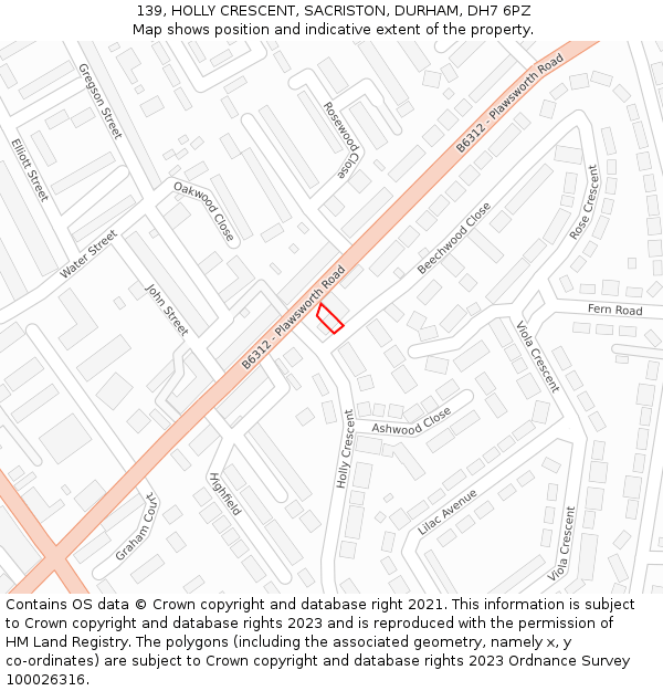 139, HOLLY CRESCENT, SACRISTON, DURHAM, DH7 6PZ: Location map and indicative extent of plot