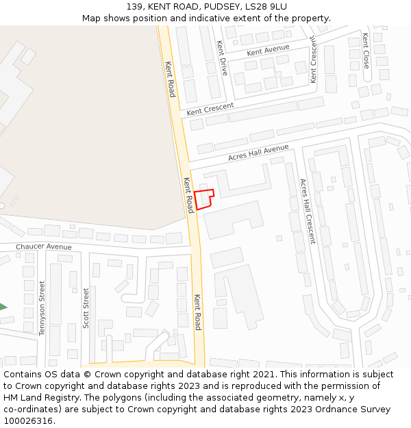 139, KENT ROAD, PUDSEY, LS28 9LU: Location map and indicative extent of plot