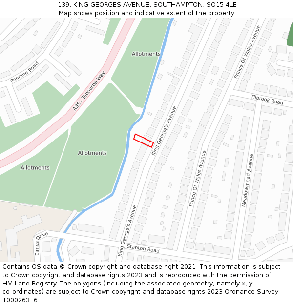139, KING GEORGES AVENUE, SOUTHAMPTON, SO15 4LE: Location map and indicative extent of plot