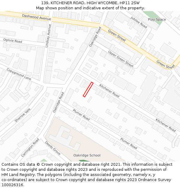 139, KITCHENER ROAD, HIGH WYCOMBE, HP11 2SW: Location map and indicative extent of plot