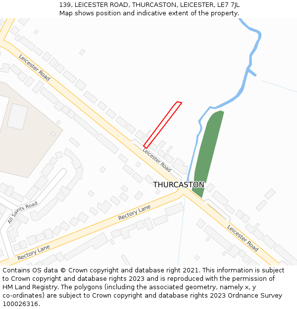 139, LEICESTER ROAD, THURCASTON, LEICESTER, LE7 7JL: Location map and indicative extent of plot