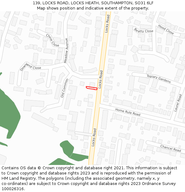 139, LOCKS ROAD, LOCKS HEATH, SOUTHAMPTON, SO31 6LF: Location map and indicative extent of plot