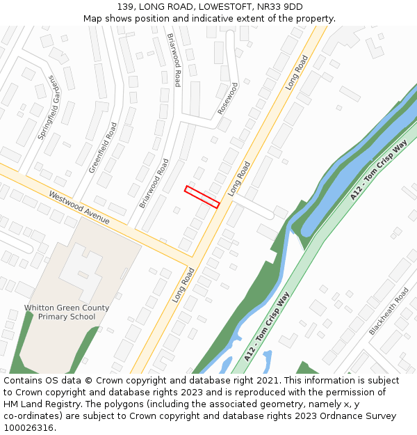139, LONG ROAD, LOWESTOFT, NR33 9DD: Location map and indicative extent of plot