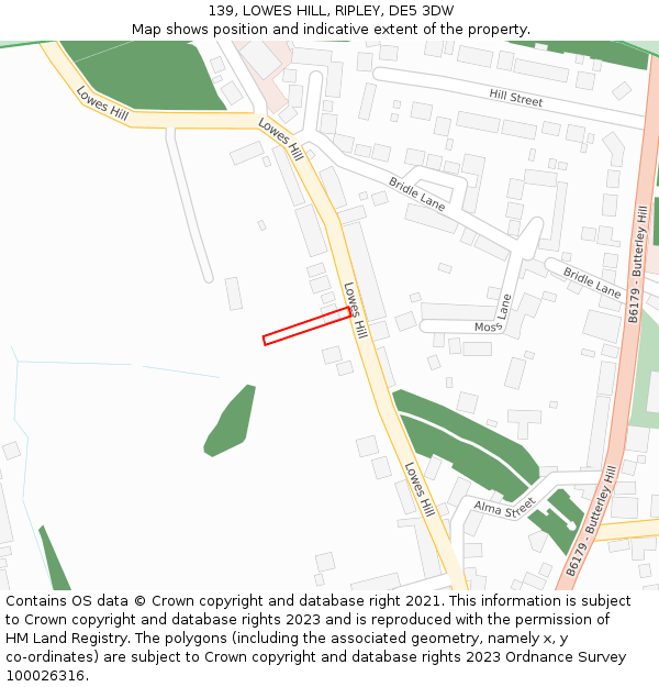 139, LOWES HILL, RIPLEY, DE5 3DW: Location map and indicative extent of plot