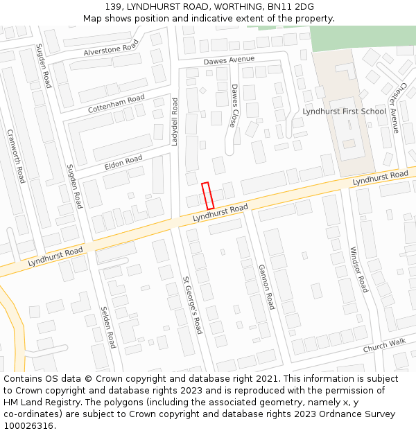 139, LYNDHURST ROAD, WORTHING, BN11 2DG: Location map and indicative extent of plot