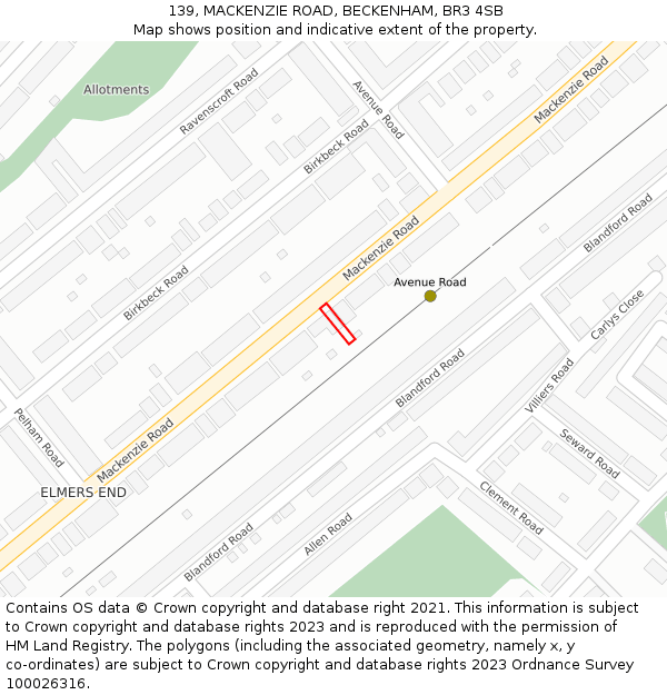 139, MACKENZIE ROAD, BECKENHAM, BR3 4SB: Location map and indicative extent of plot