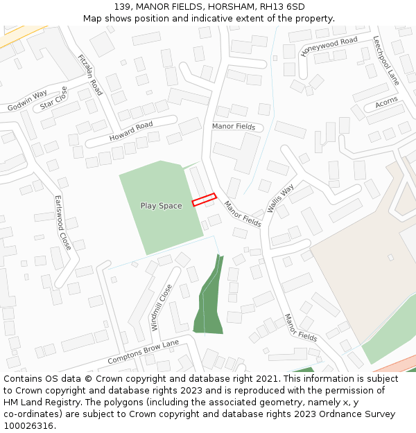 139, MANOR FIELDS, HORSHAM, RH13 6SD: Location map and indicative extent of plot