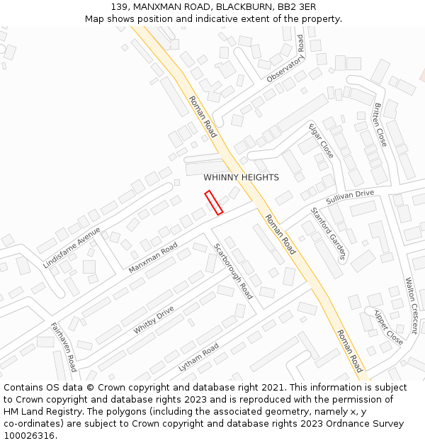 139, MANXMAN ROAD, BLACKBURN, BB2 3ER: Location map and indicative extent of plot