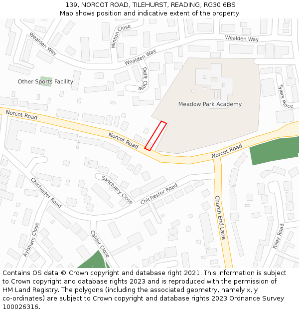 139, NORCOT ROAD, TILEHURST, READING, RG30 6BS: Location map and indicative extent of plot