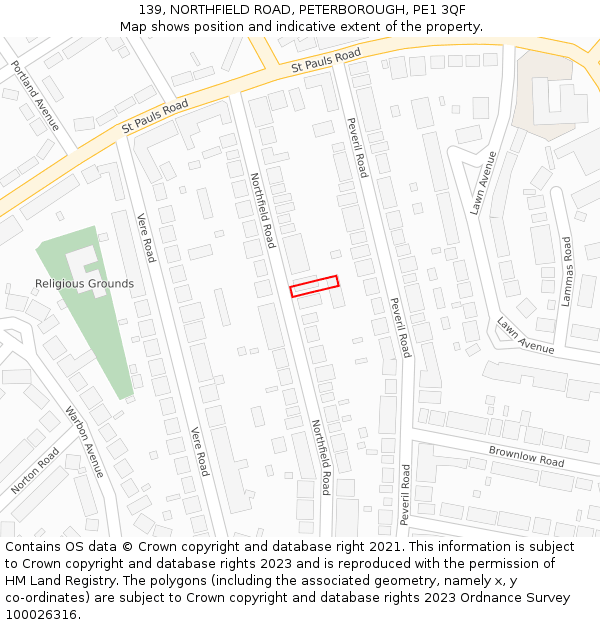 139, NORTHFIELD ROAD, PETERBOROUGH, PE1 3QF: Location map and indicative extent of plot