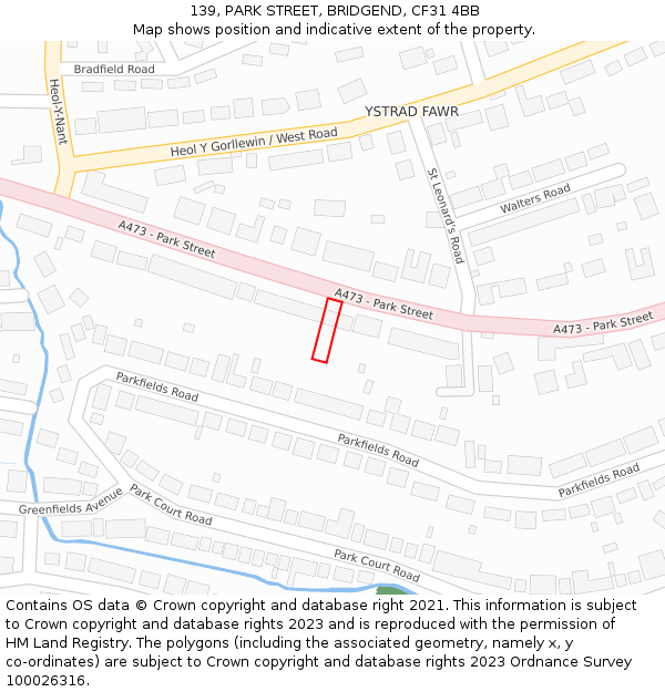 139, PARK STREET, BRIDGEND, CF31 4BB: Location map and indicative extent of plot