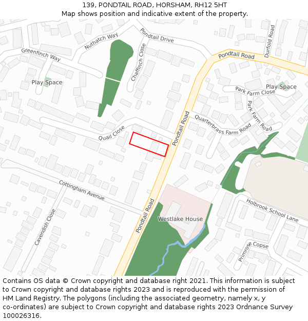 139, PONDTAIL ROAD, HORSHAM, RH12 5HT: Location map and indicative extent of plot