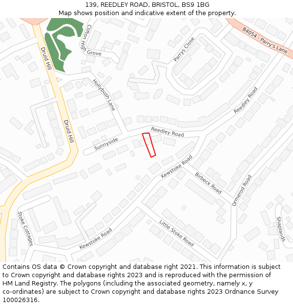139, REEDLEY ROAD, BRISTOL, BS9 1BG: Location map and indicative extent of plot