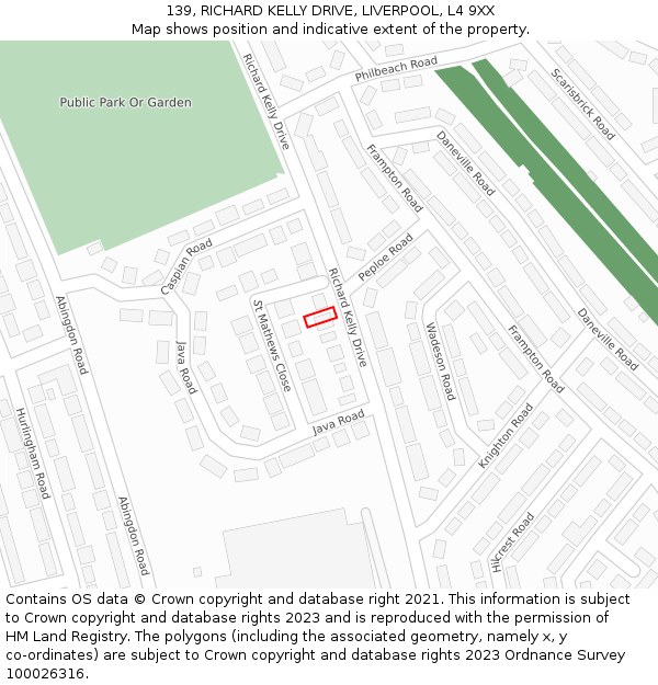 139, RICHARD KELLY DRIVE, LIVERPOOL, L4 9XX: Location map and indicative extent of plot
