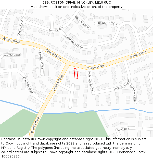 139, ROSTON DRIVE, HINCKLEY, LE10 0UQ: Location map and indicative extent of plot