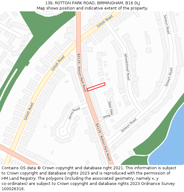 139, ROTTON PARK ROAD, BIRMINGHAM, B16 0LJ: Location map and indicative extent of plot