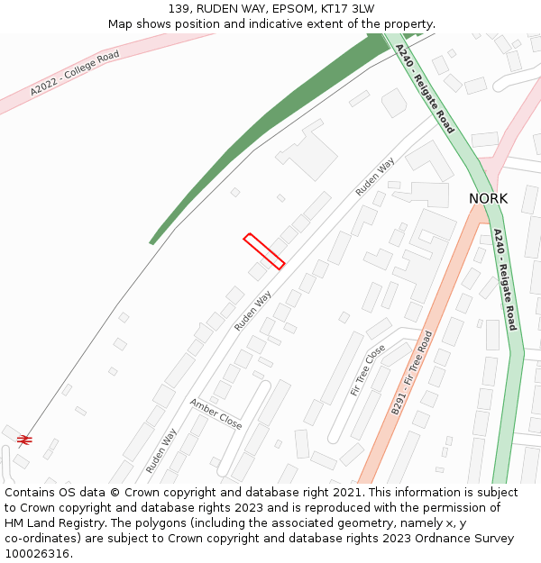 139, RUDEN WAY, EPSOM, KT17 3LW: Location map and indicative extent of plot