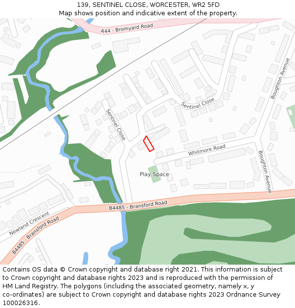 139, SENTINEL CLOSE, WORCESTER, WR2 5FD: Location map and indicative extent of plot