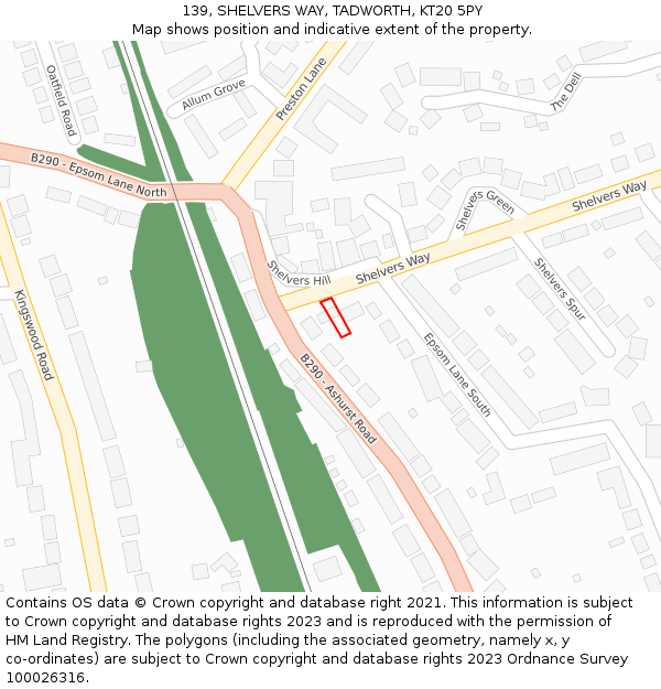 139, SHELVERS WAY, TADWORTH, KT20 5PY: Location map and indicative extent of plot