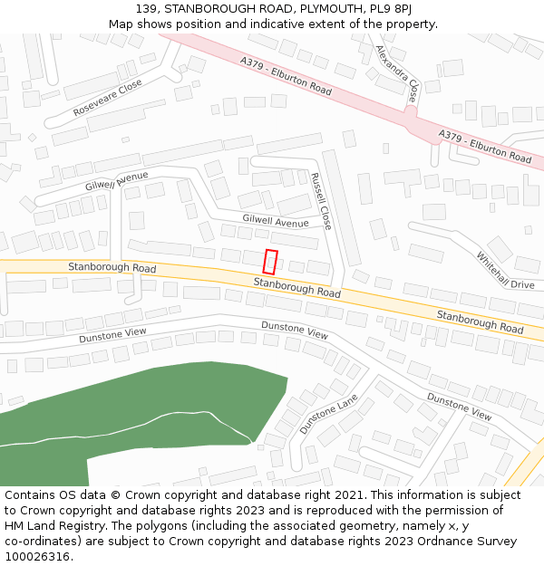 139, STANBOROUGH ROAD, PLYMOUTH, PL9 8PJ: Location map and indicative extent of plot
