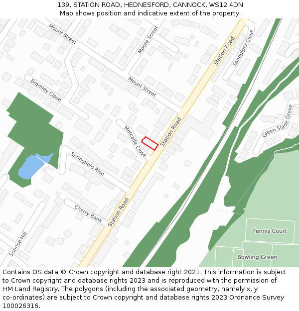 139, STATION ROAD, HEDNESFORD, CANNOCK, WS12 4DN: Location map and indicative extent of plot