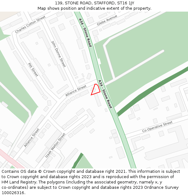 139, STONE ROAD, STAFFORD, ST16 1JY: Location map and indicative extent of plot