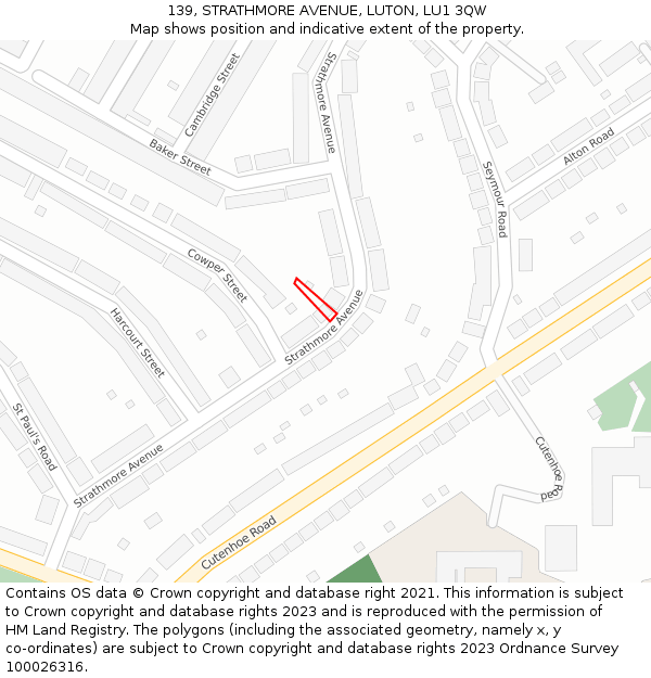 139, STRATHMORE AVENUE, LUTON, LU1 3QW: Location map and indicative extent of plot