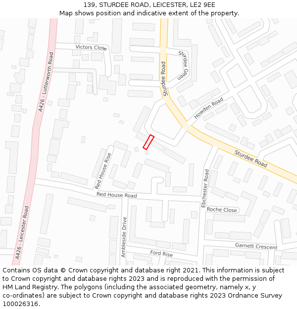 139, STURDEE ROAD, LEICESTER, LE2 9EE: Location map and indicative extent of plot
