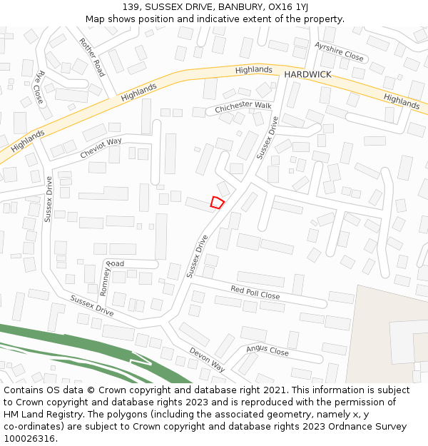 139, SUSSEX DRIVE, BANBURY, OX16 1YJ: Location map and indicative extent of plot