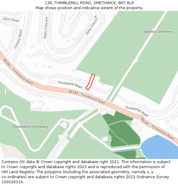 139, THIMBLEMILL ROAD, SMETHWICK, B67 6LR: Location map and indicative extent of plot
