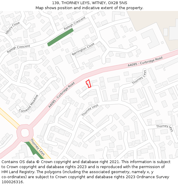 139, THORNEY LEYS, WITNEY, OX28 5NS: Location map and indicative extent of plot