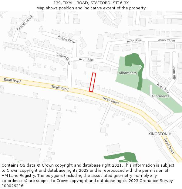 139, TIXALL ROAD, STAFFORD, ST16 3XJ: Location map and indicative extent of plot