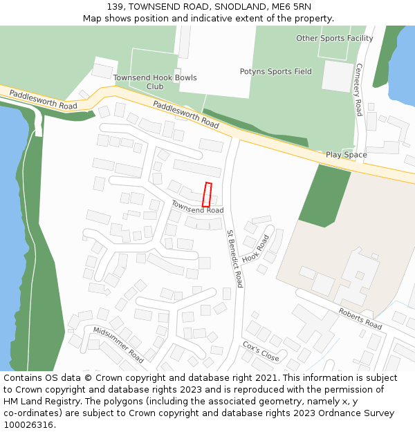 139, TOWNSEND ROAD, SNODLAND, ME6 5RN: Location map and indicative extent of plot