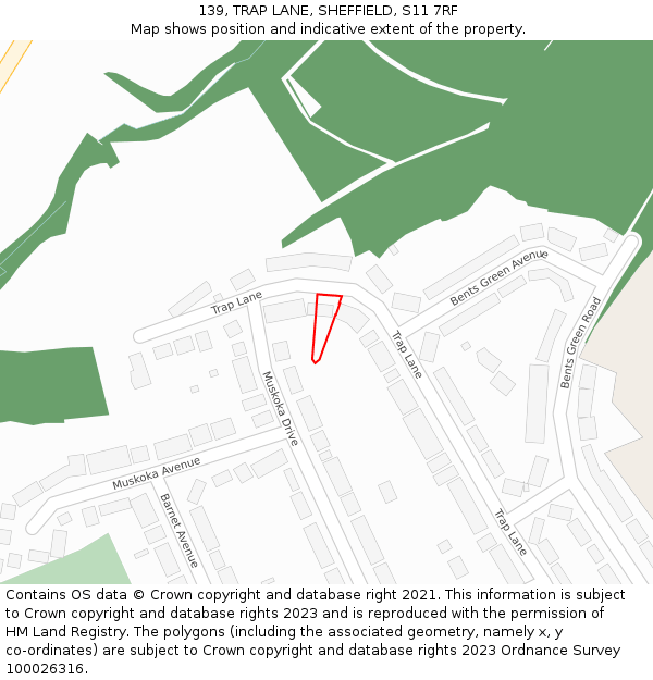 139, TRAP LANE, SHEFFIELD, S11 7RF: Location map and indicative extent of plot