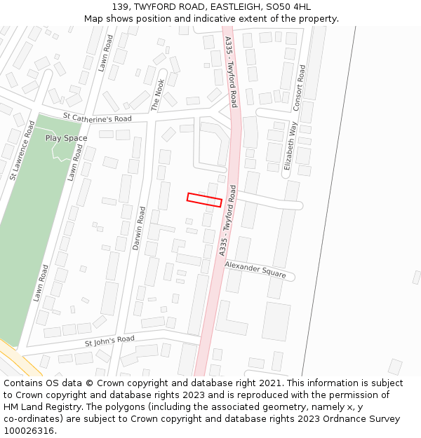 139, TWYFORD ROAD, EASTLEIGH, SO50 4HL: Location map and indicative extent of plot