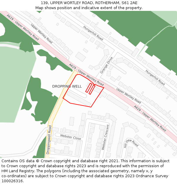 139, UPPER WORTLEY ROAD, ROTHERHAM, S61 2AE: Location map and indicative extent of plot