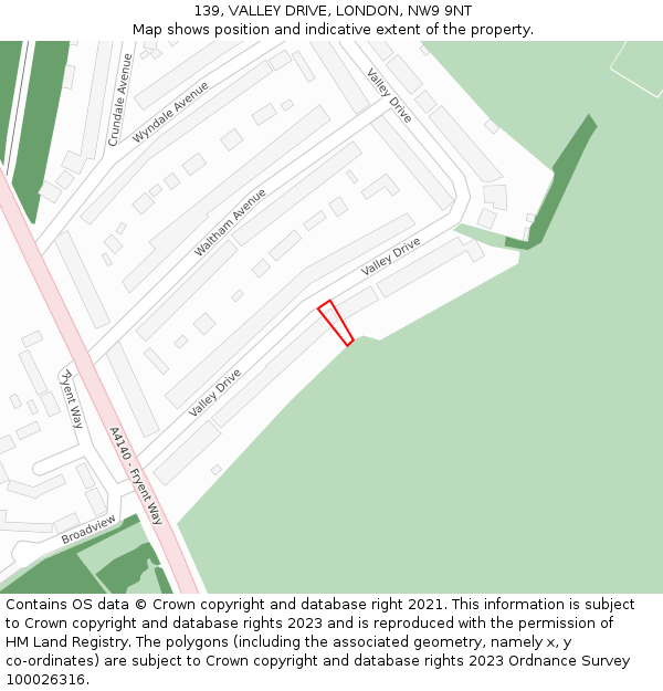 139, VALLEY DRIVE, LONDON, NW9 9NT: Location map and indicative extent of plot