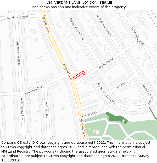 139, VERDANT LANE, LONDON, SE6 1JE: Location map and indicative extent of plot
