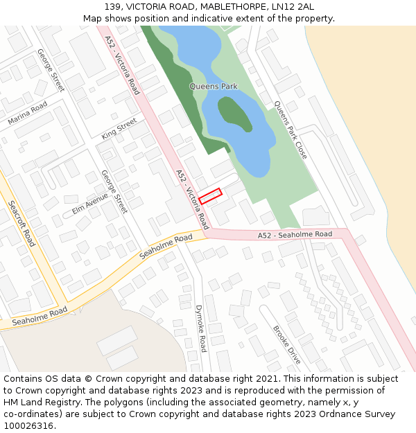 139, VICTORIA ROAD, MABLETHORPE, LN12 2AL: Location map and indicative extent of plot