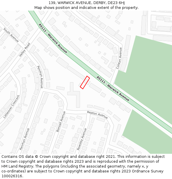 139, WARWICK AVENUE, DERBY, DE23 6HJ: Location map and indicative extent of plot