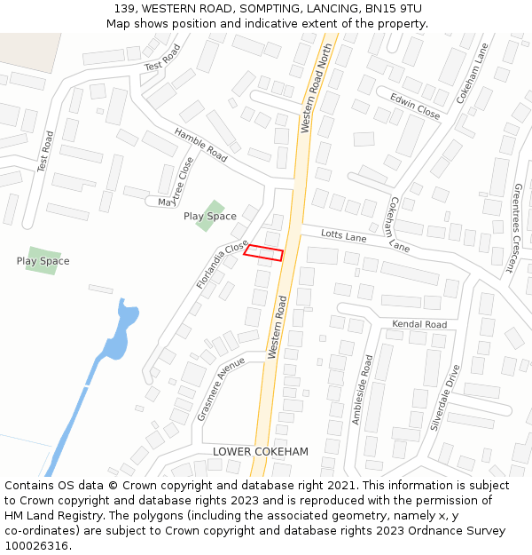 139, WESTERN ROAD, SOMPTING, LANCING, BN15 9TU: Location map and indicative extent of plot