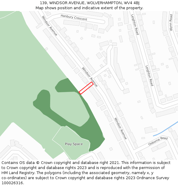 139, WINDSOR AVENUE, WOLVERHAMPTON, WV4 4BJ: Location map and indicative extent of plot