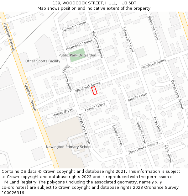 139, WOODCOCK STREET, HULL, HU3 5DT: Location map and indicative extent of plot