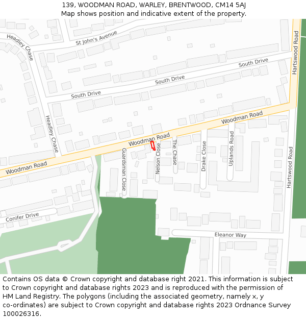 139, WOODMAN ROAD, WARLEY, BRENTWOOD, CM14 5AJ: Location map and indicative extent of plot