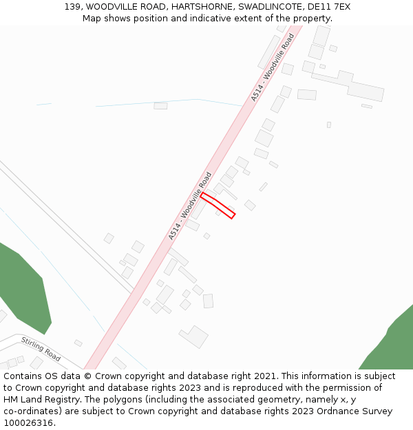 139, WOODVILLE ROAD, HARTSHORNE, SWADLINCOTE, DE11 7EX: Location map and indicative extent of plot