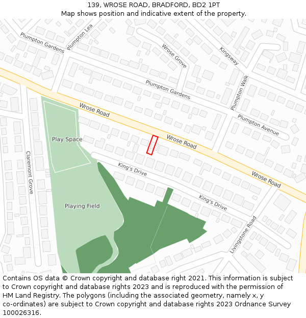 139, WROSE ROAD, BRADFORD, BD2 1PT: Location map and indicative extent of plot