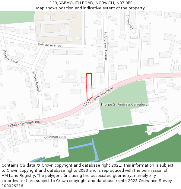 139, YARMOUTH ROAD, NORWICH, NR7 0RF: Location map and indicative extent of plot